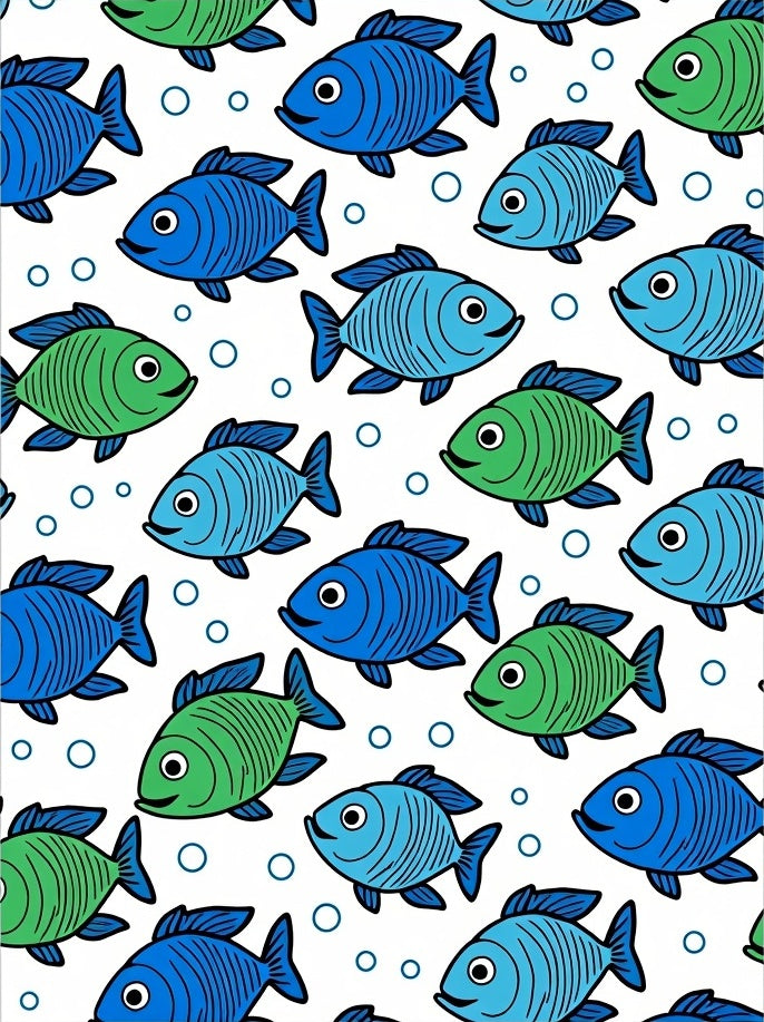 Playful Blue Green Fish Bubbles Rug