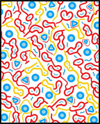 Whimsical Red Yellow Blue Abstract Shapes Rug
