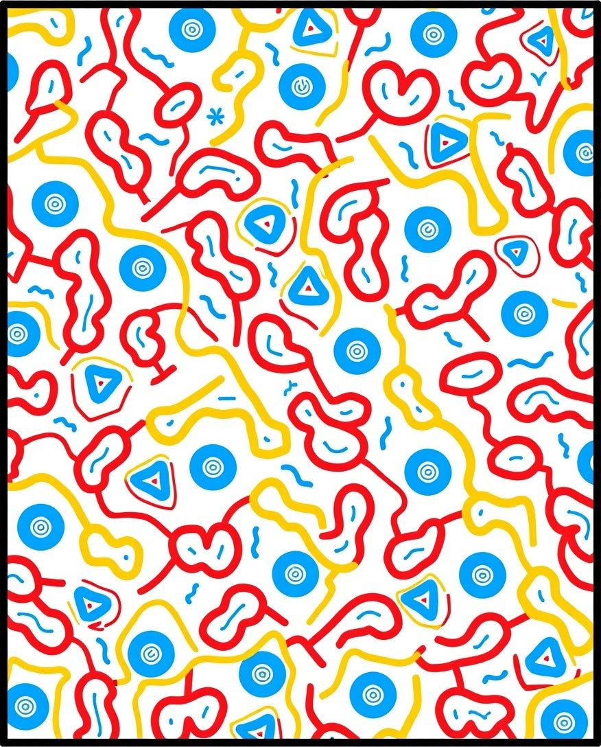 Whimsical Red Yellow Blue Abstract Shapes Rug