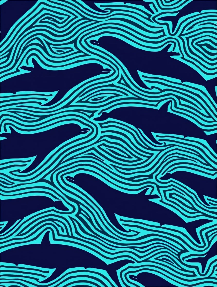 Navy Blue Turquoise Dolphin Waves Rug
