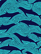 Navy Blue Turquoise Dolphin Waves Rug