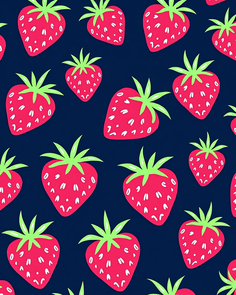 Vibrant Red Strawberry Fruits Navy Rug