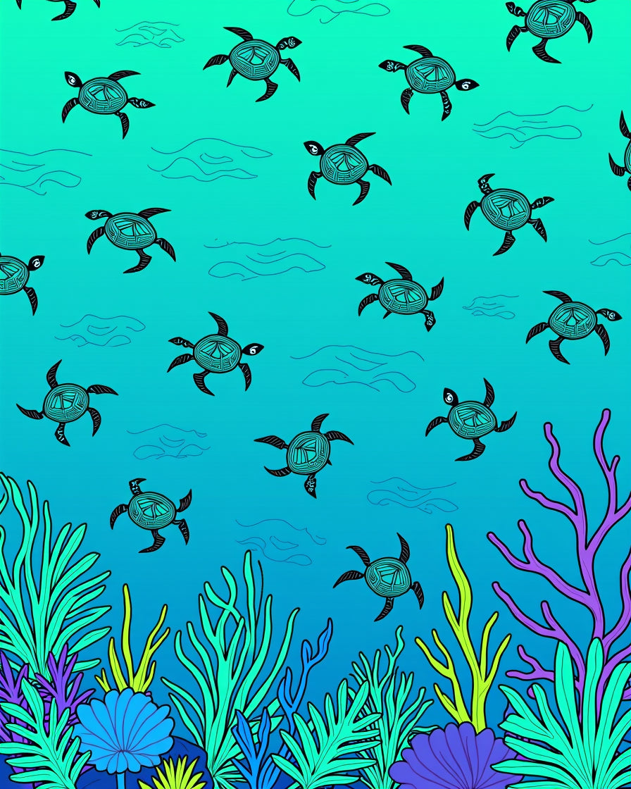 Oceanic Turtle Coral Reef Scene Rug
