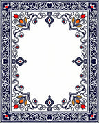 Ornate Blue Red Floral Border Rug