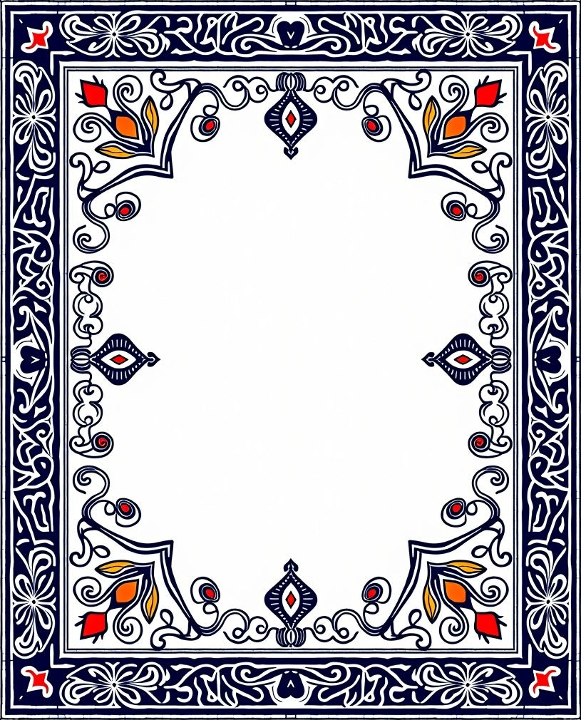 Ornate Blue Red Floral Border Rug