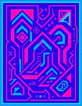 Vibrant Blue Pink Geometric Circuit Rug
