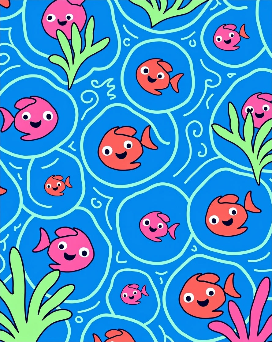 Cute Coral Pink Fish Blue Water Rug