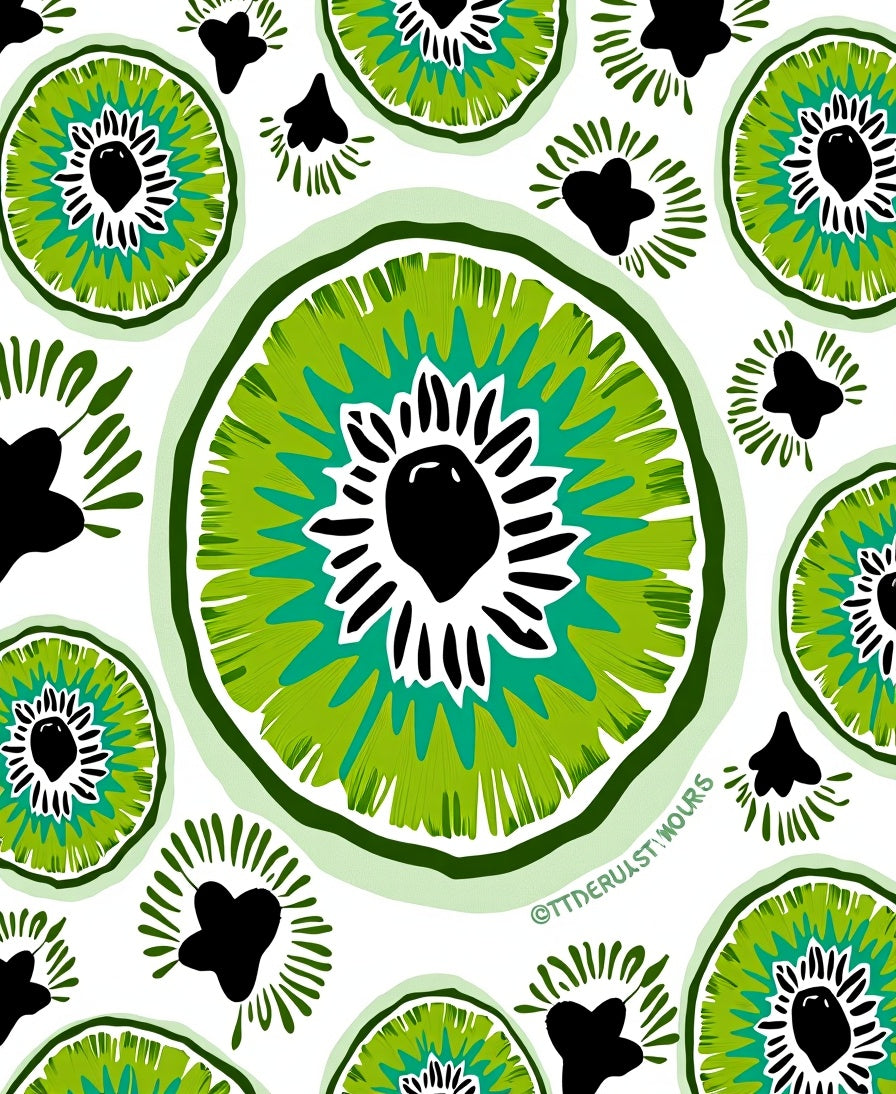 Lively Green Sliced Fruit Medallion Rug