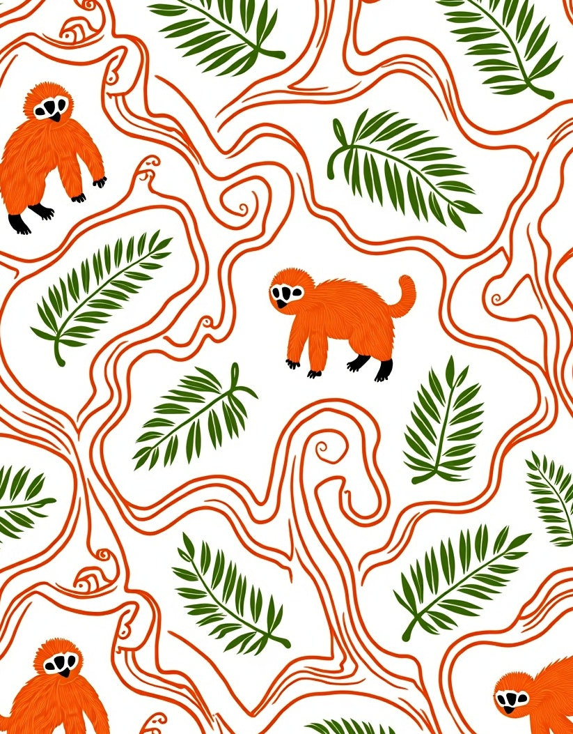 Orange Monkey Foliage Whimsical Jungle Rug
