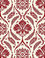 Crimson Floral Feather Mandala Rug