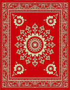 Red Golden Sun Floral Medallion Rug