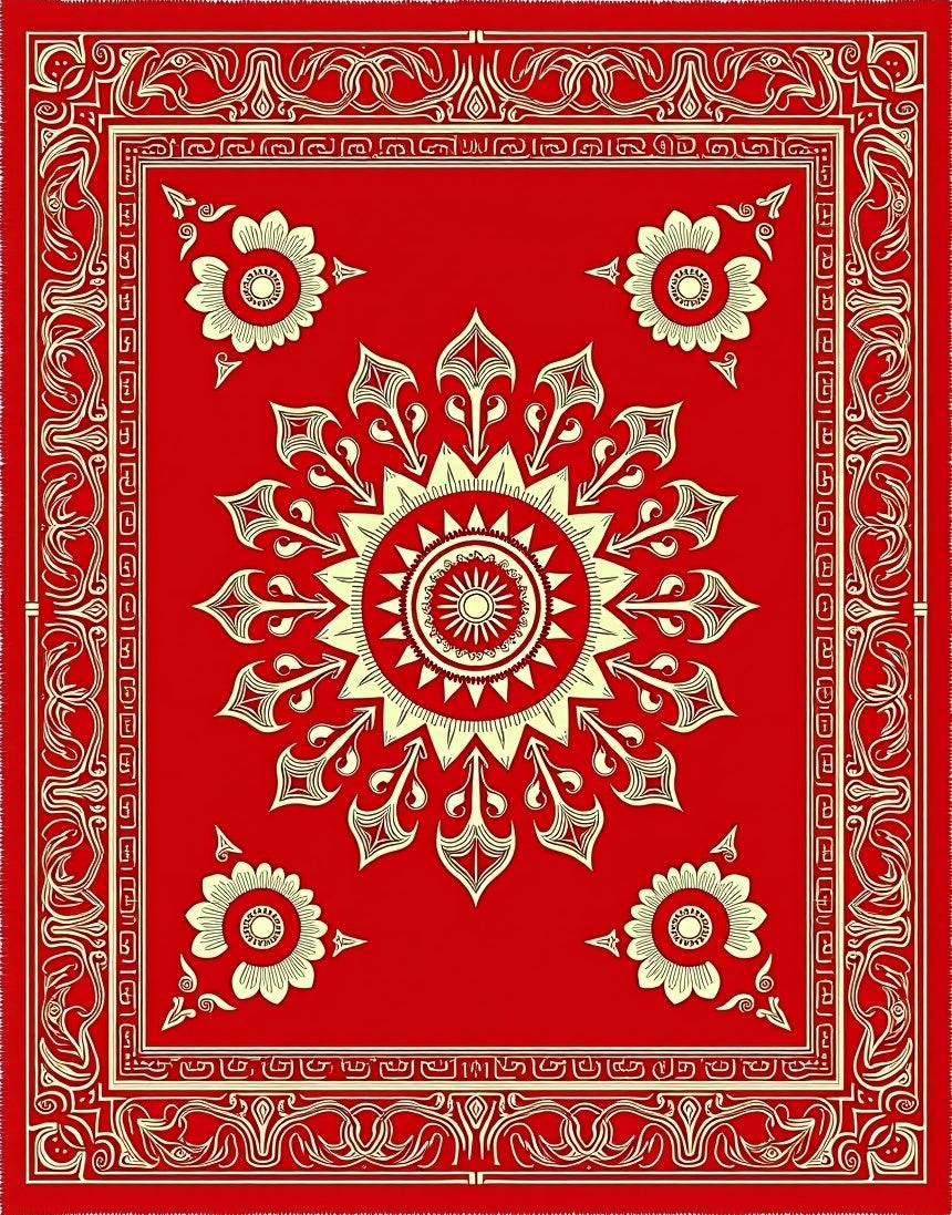 Red Golden Sun Floral Medallion Rug