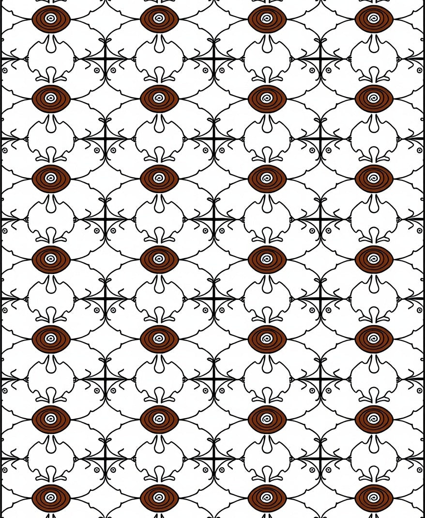 Brown Oval Black Continuous Line Rug