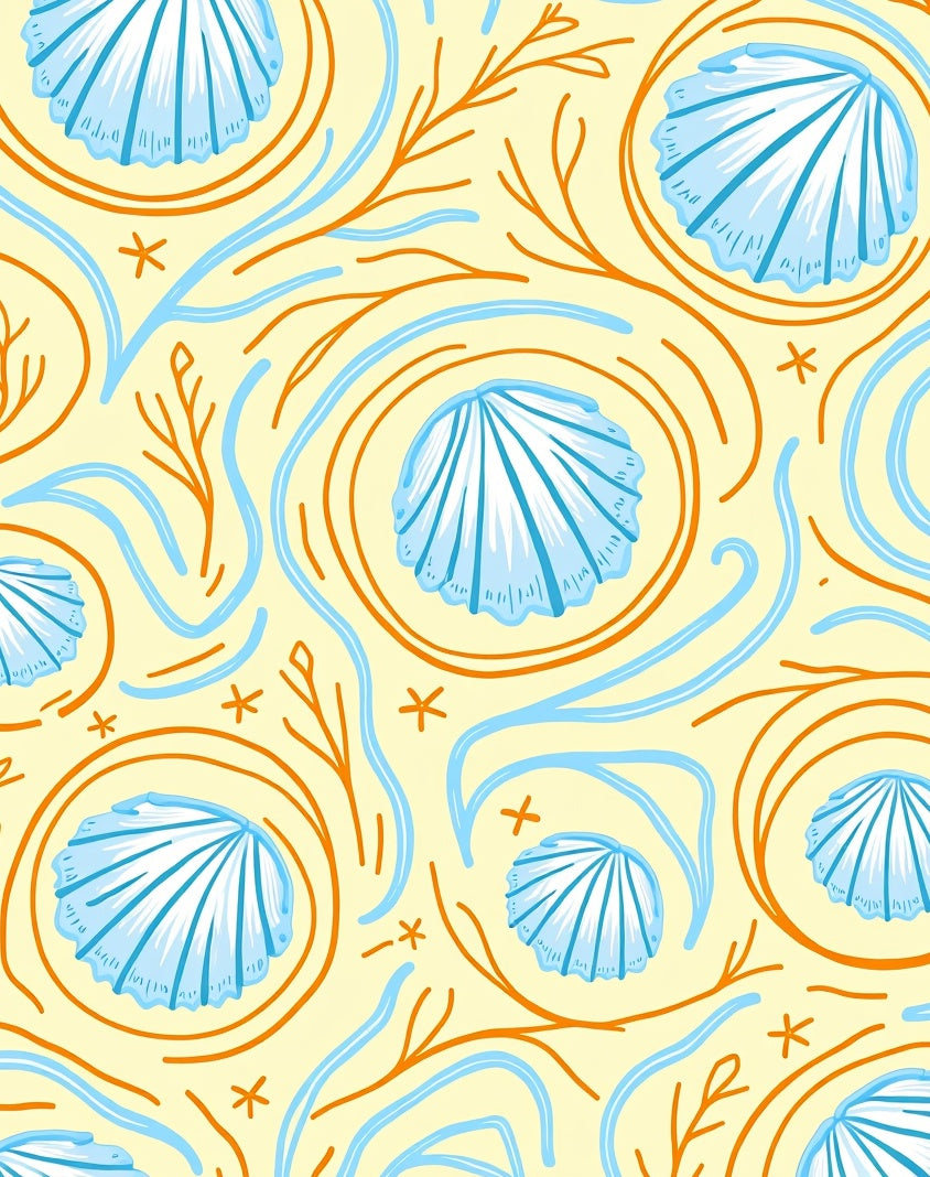 Coastal Blue Scallop Swirl Coral Rug