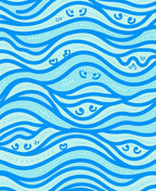 Playful Blue Wave Faces Rug