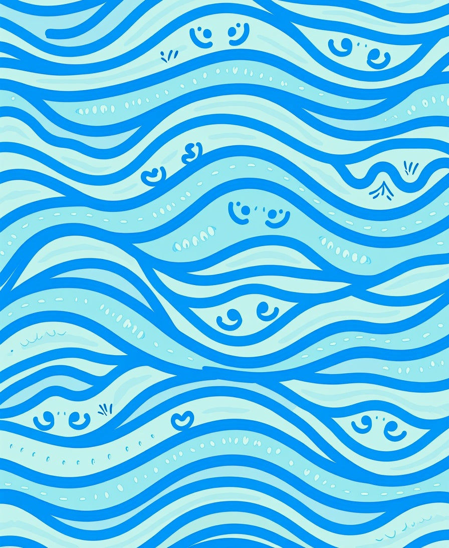 Playful Blue Wave Faces Rug
