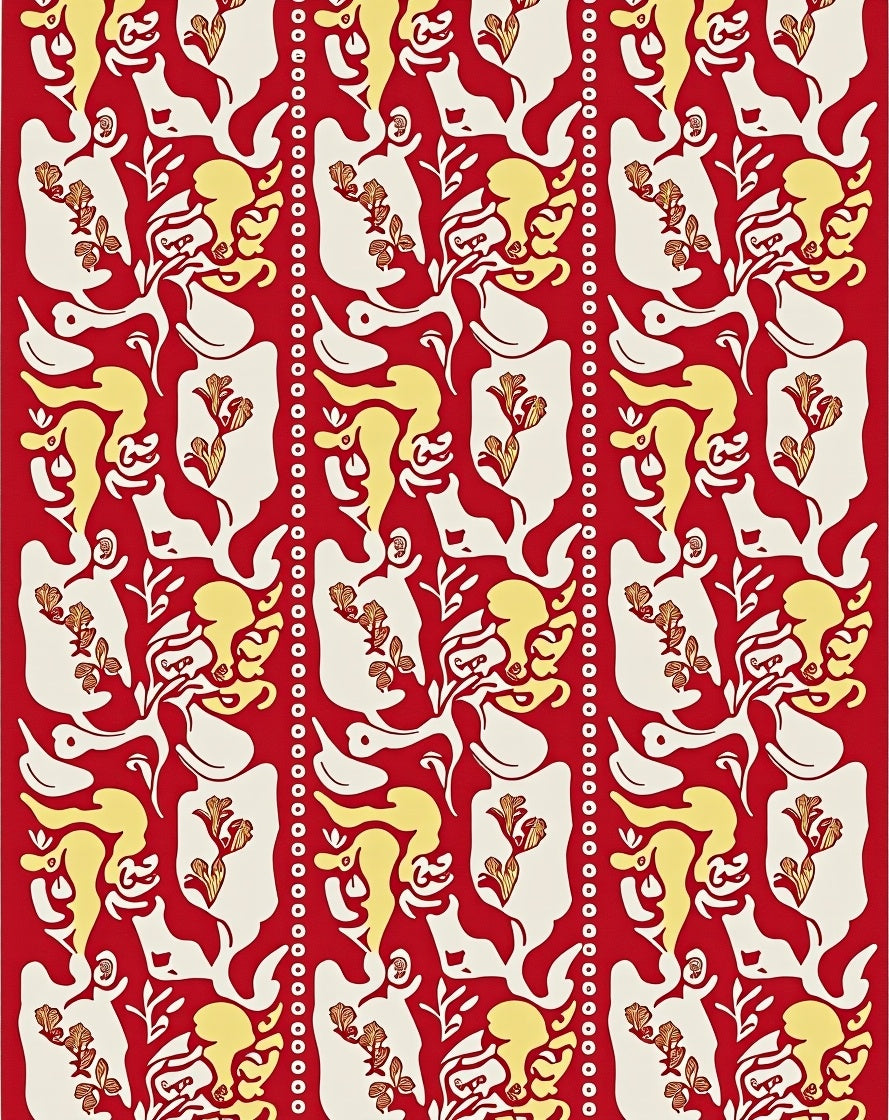 Red Yellow Cream Abstract Floral Column Rug