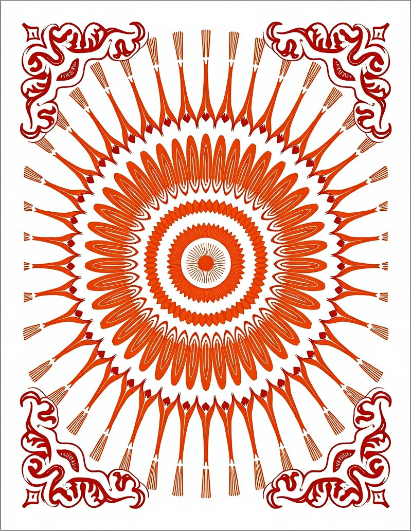 Crimson And Orange Sunburst Mandala Rug