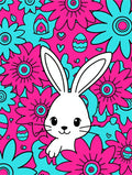 Whimsical White Rabbit Floral Easter Rug
