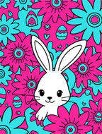 Whimsical White Rabbit Floral Easter Rug
