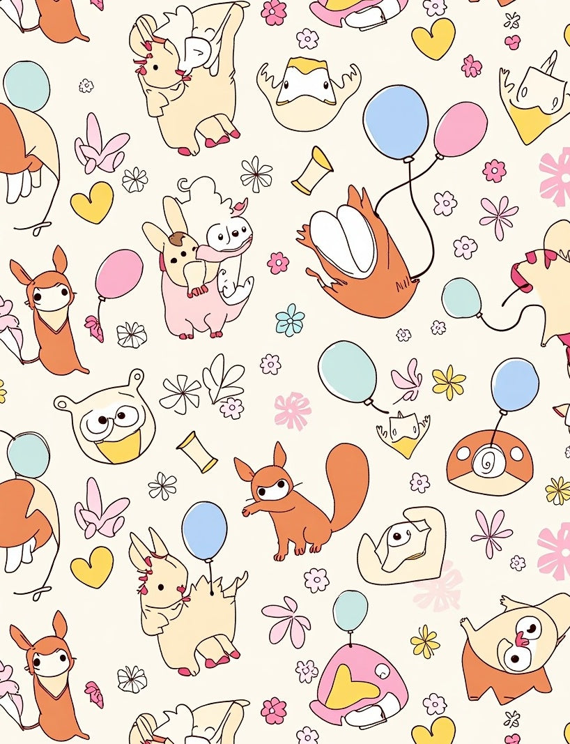 Whimsical Playful Creatures Pastel Balloons Rug