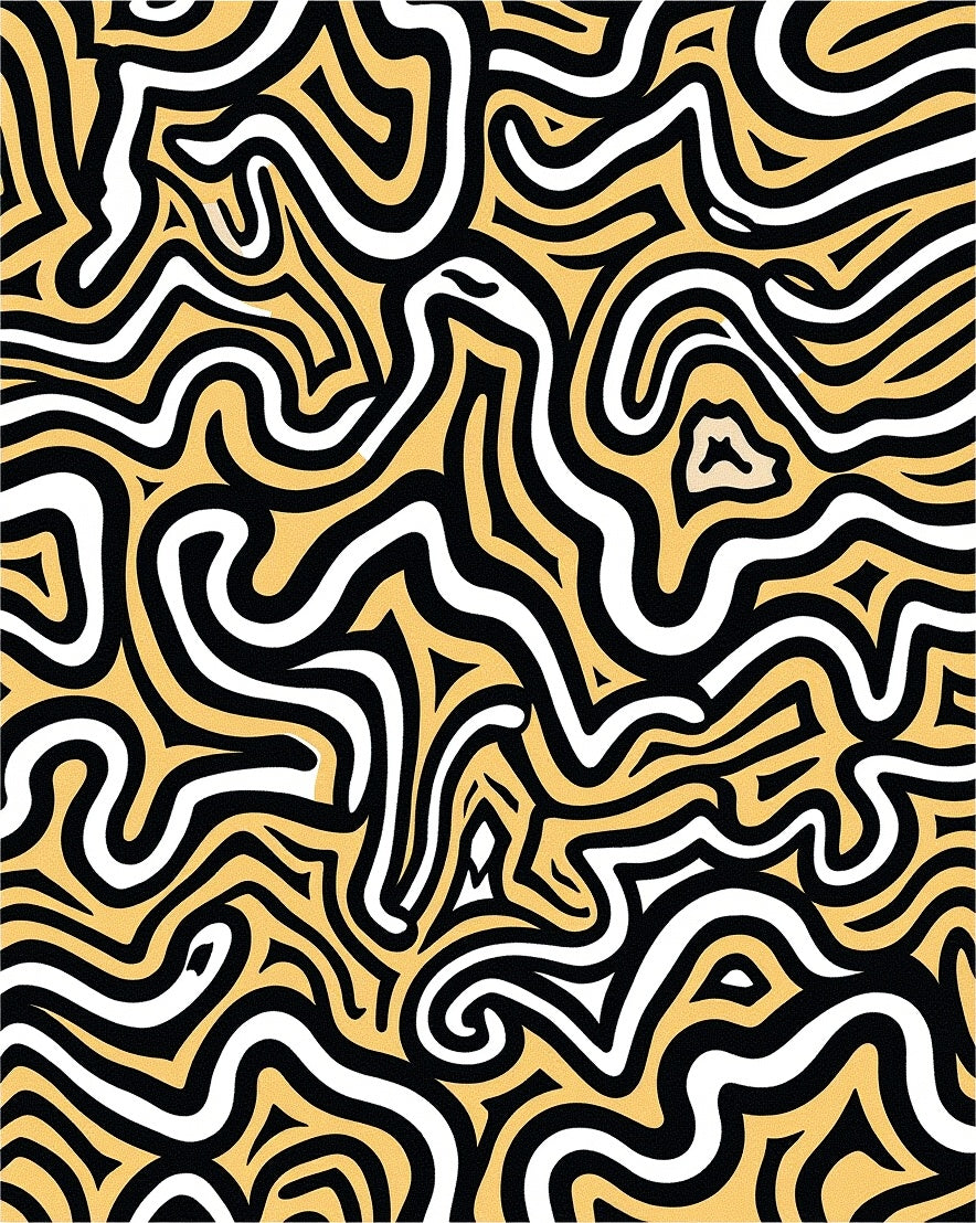 Bold Black Yellow Swirl Maze Rug