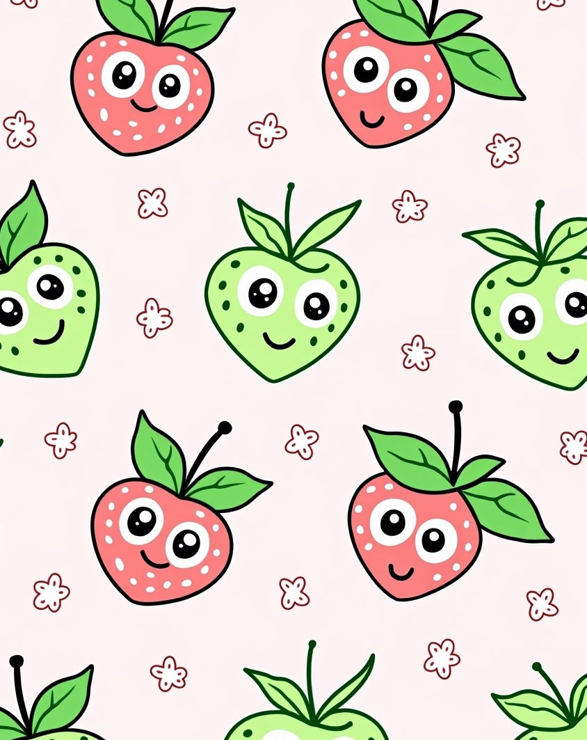 Whimsical Strawberries Green Apples Flowers Rug