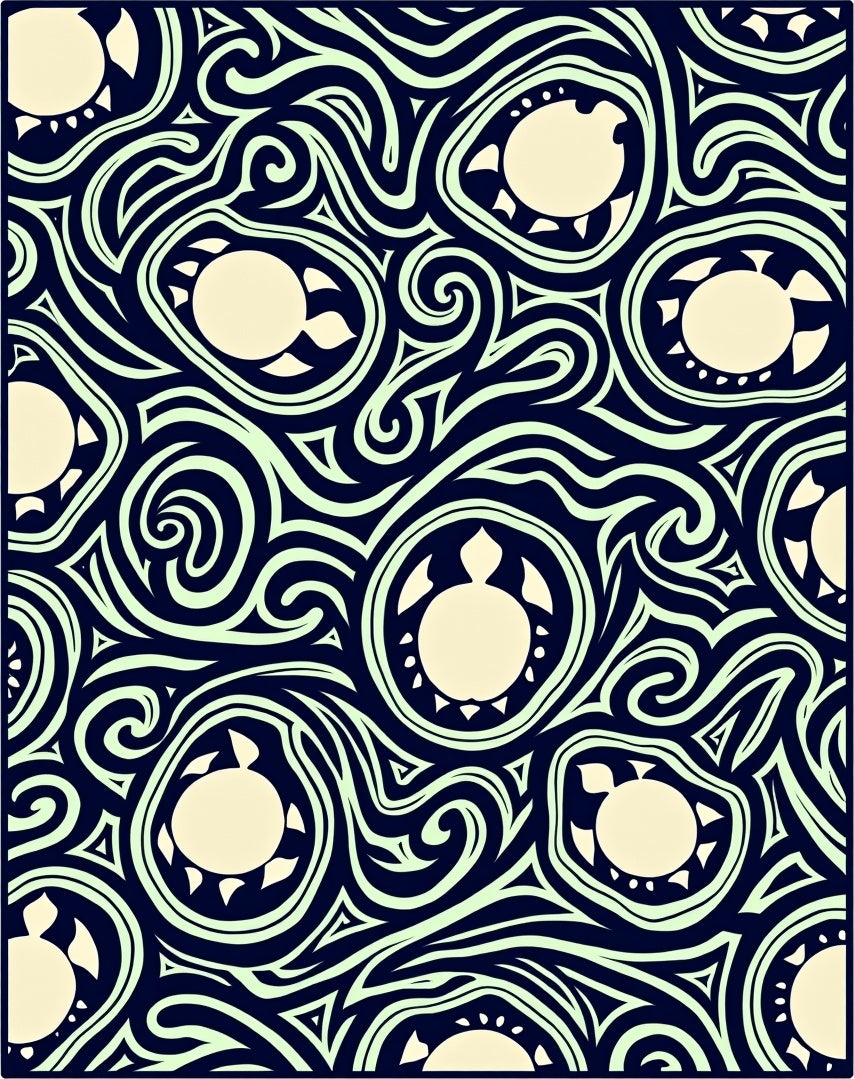 Tribal Turtle Blue Swirl Rug