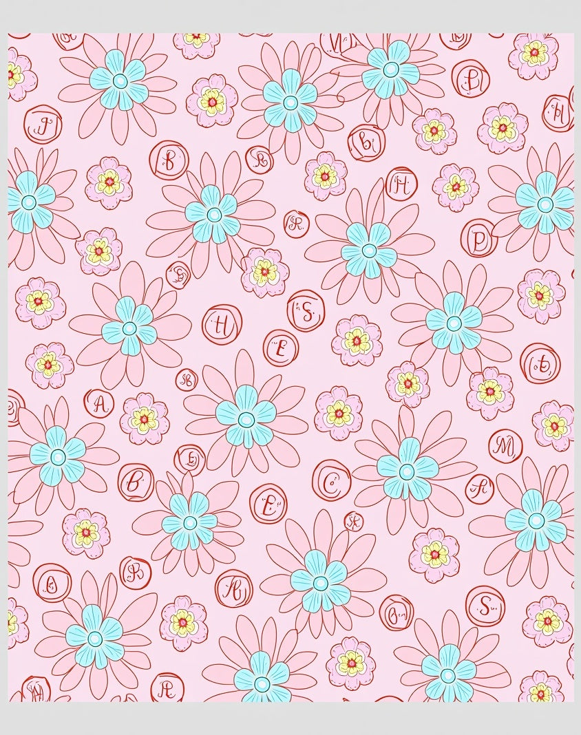 Pink Floral Blooms With Letters Rug