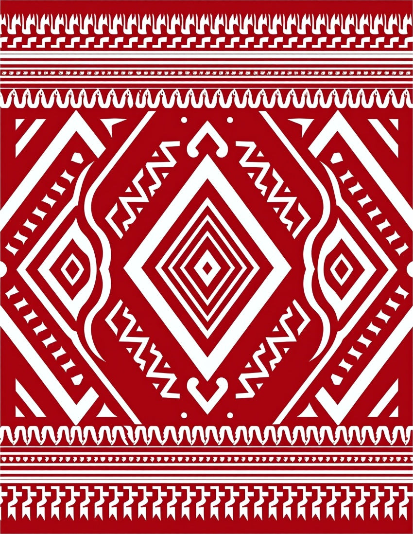 Bold Crimson Geometric Diamond Motif Rug