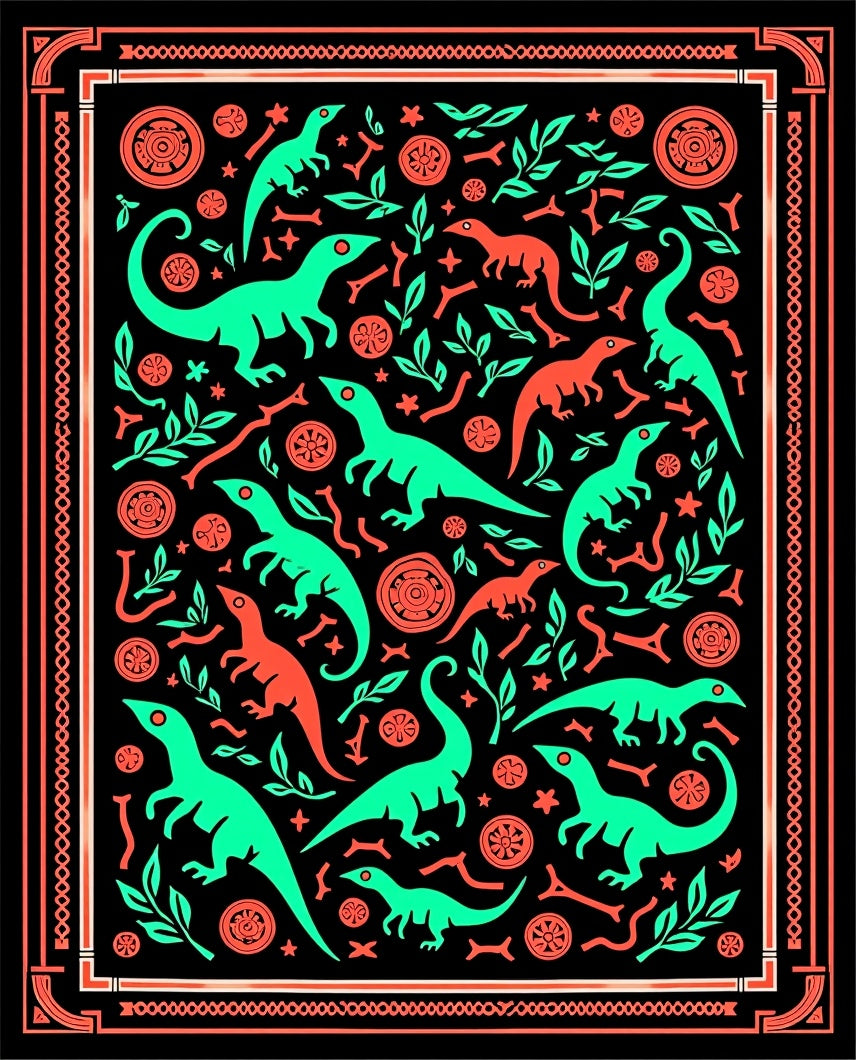 Aqua and Coral Dinosaur Jungle Rug
