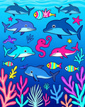 Playful Dolphin Coral Reef Scene Rug
