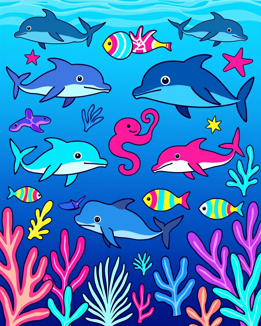 Playful Dolphin Coral Reef Scene Rug