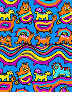 Groovy Cartoon Animals Wavy Flow Rug