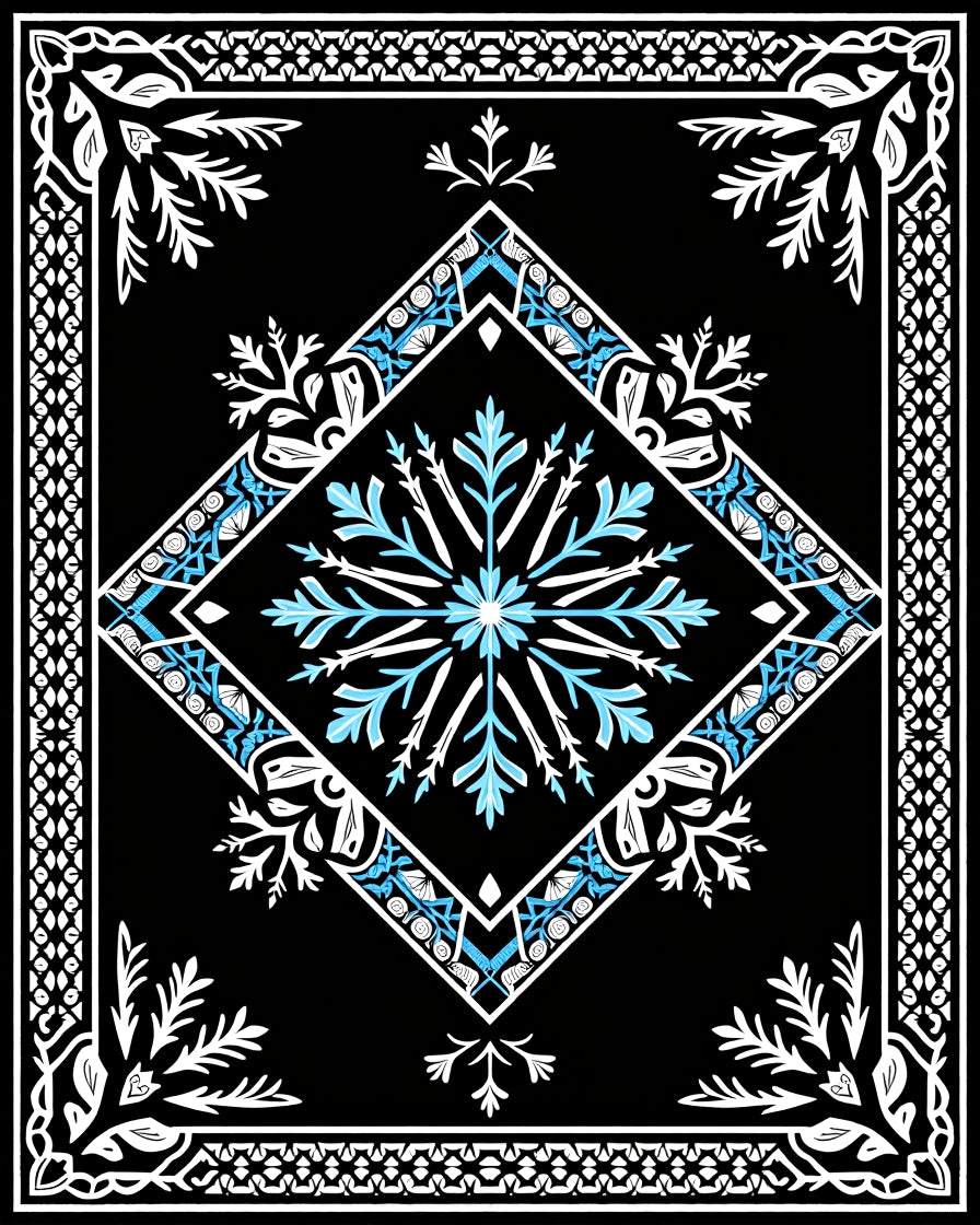Bold Blue White Geometric Snowflake Rug