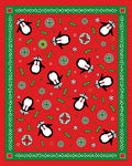Whimsical Penguin Red Green Border Rug
