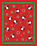 Whimsical Penguin Red Green Border Rug