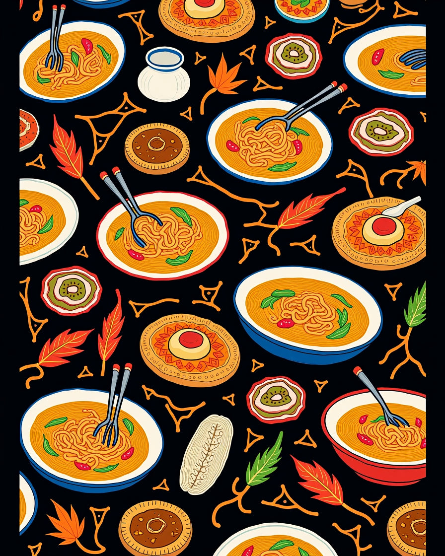 Whimsical Noodle Bowl Autumn Foliage Rug