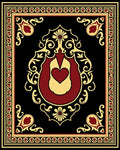 Scarlet Gold Heart Medallion Black Rug