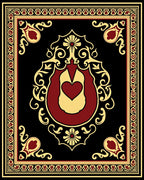 Scarlet Gold Heart Medallion Black Rug