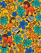 Yellow Safari Animals And Flowers Rug