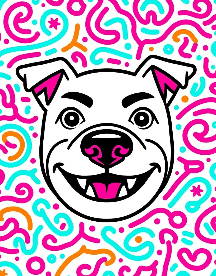 Playful Dog Face Turquoise Orange Swirls Rug