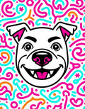 Playful Dog Face Turquoise Orange Swirls Rug