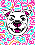 Playful Dog Face Turquoise Orange Swirls Rug