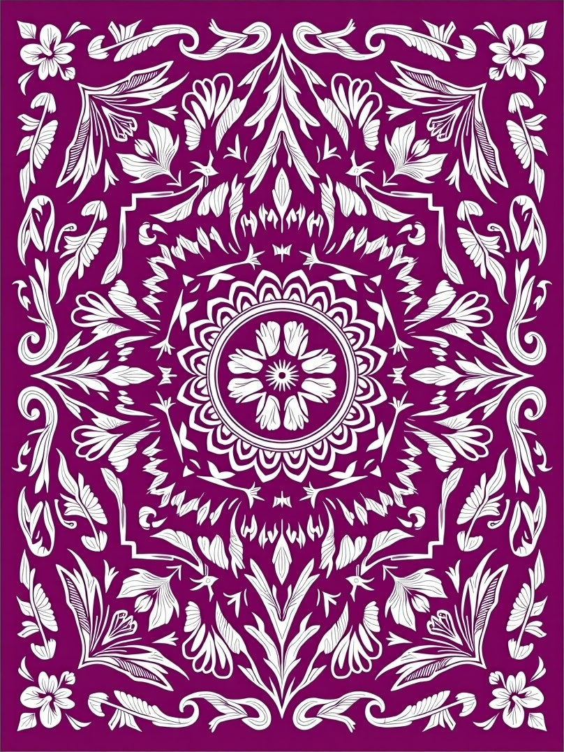 Rich Plum Floral Mandala Arrangement Rug
