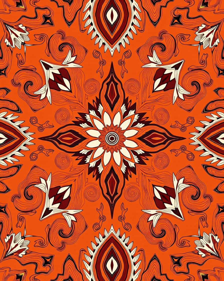 Vibrant Orange Folk Medallion Rug
