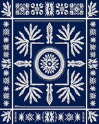 Navy Blue Floral Sunburst Geometric Rug