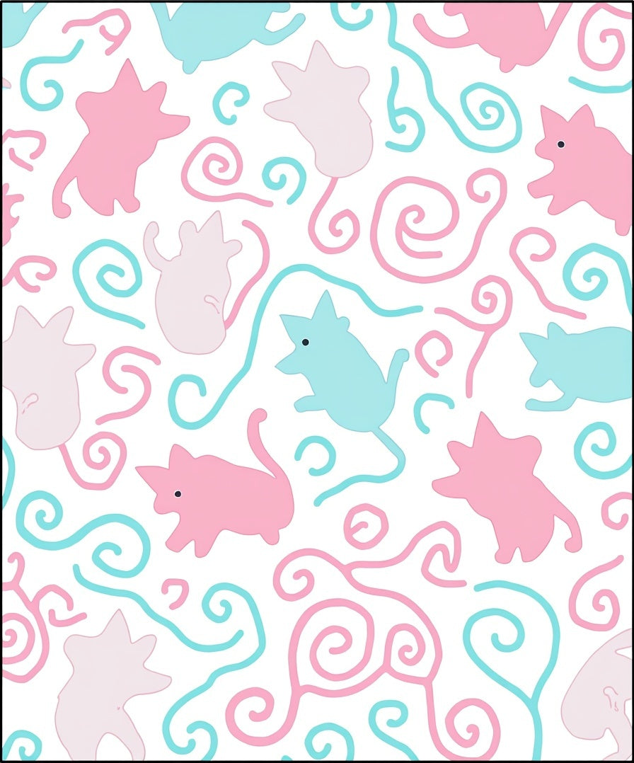 Pastel Pink Blue Whimsical Animal Swirls Rug