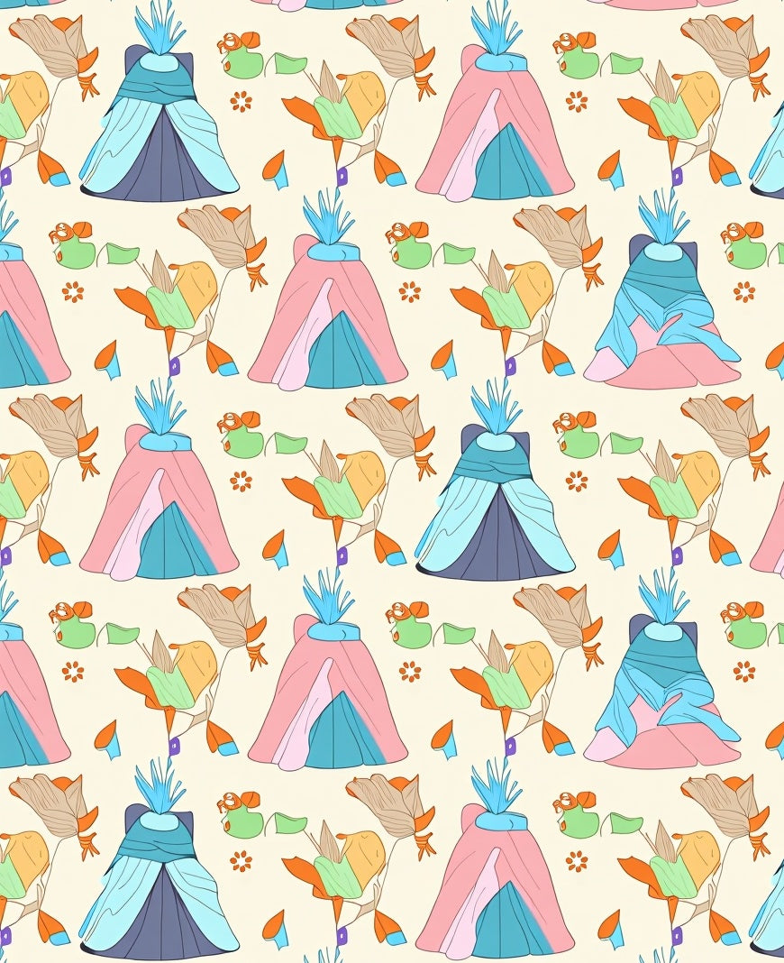 Pink Blue Teal Tent Floral Motif Rug