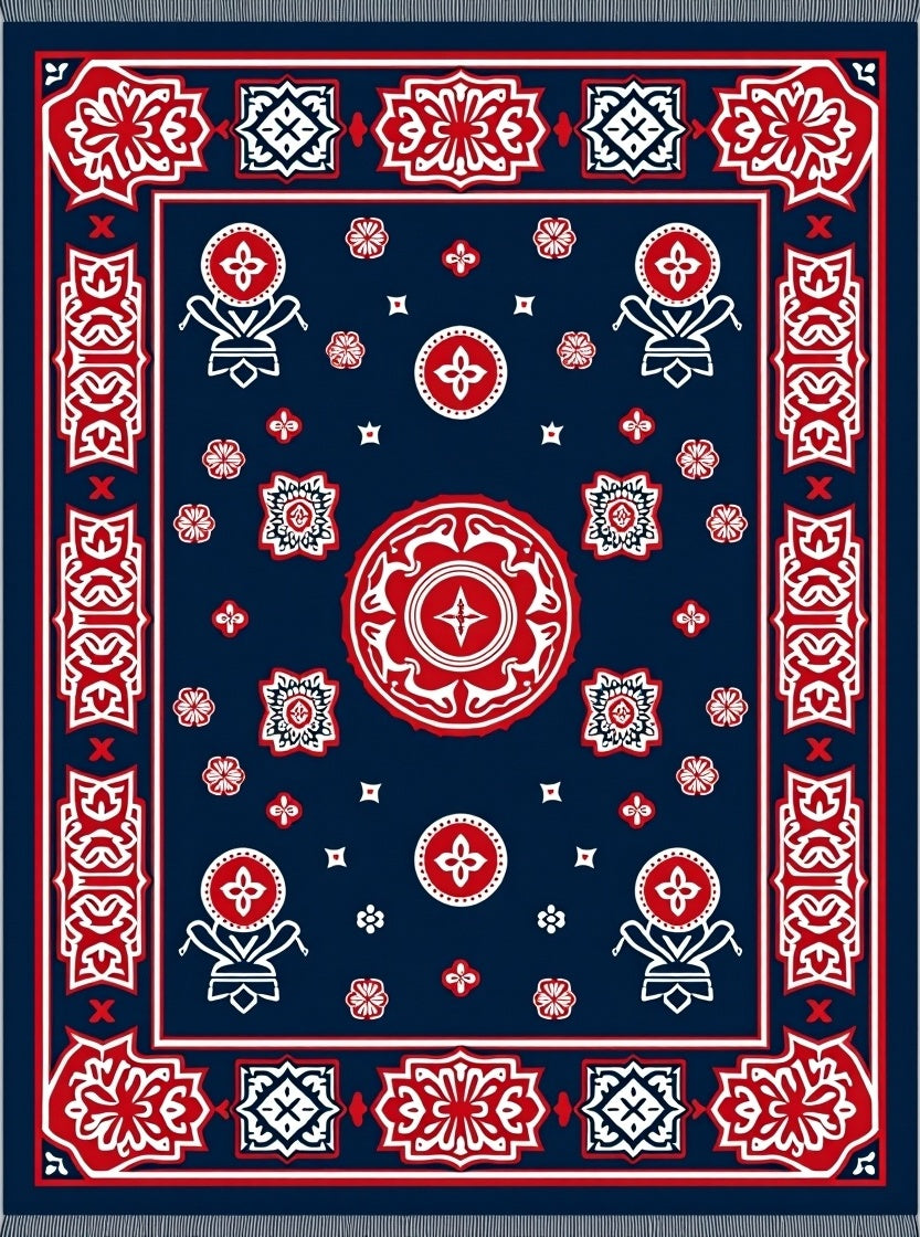 Rich Navy Red Medallion Geometric Rug